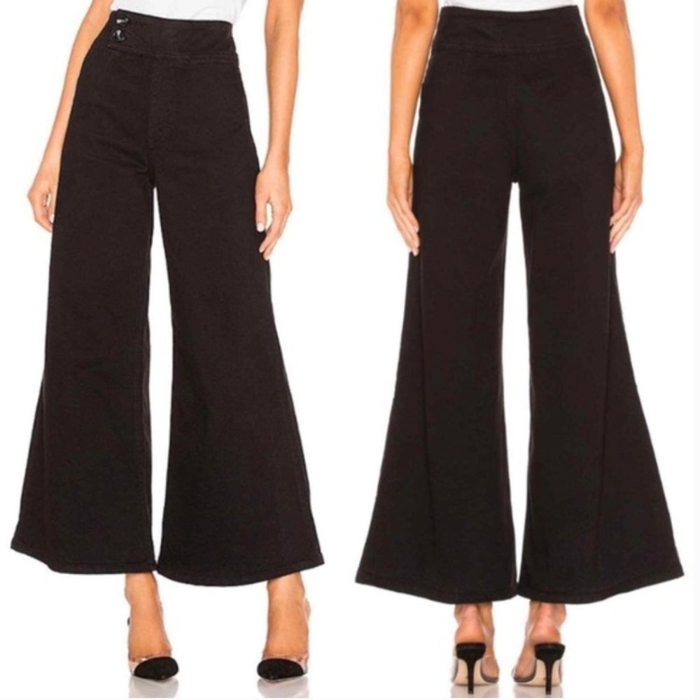 Free People Youthquake Black Bell Bottom High Rise Wide Leg Jeans Size 26